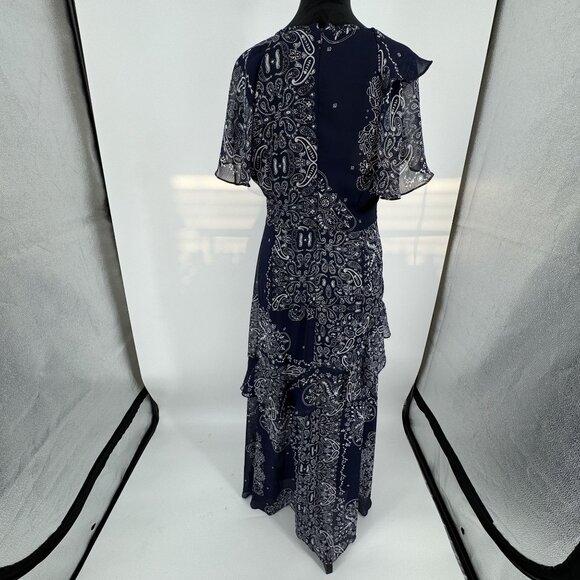 Chaps Maxi Dress Womens Size 12 Navy Paisley Ruffle Empire Waist Layered Flowy - Picture 7 of 8